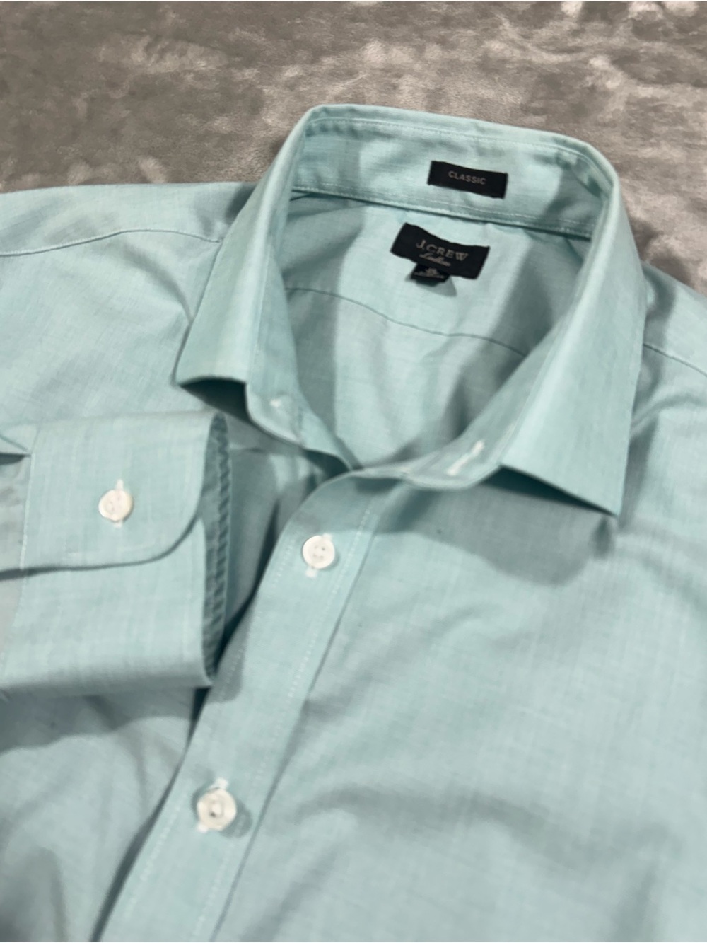 J Crew Men's sz 16-33 (L) Classic Solid Teal Cotton Blend Dress Shirt